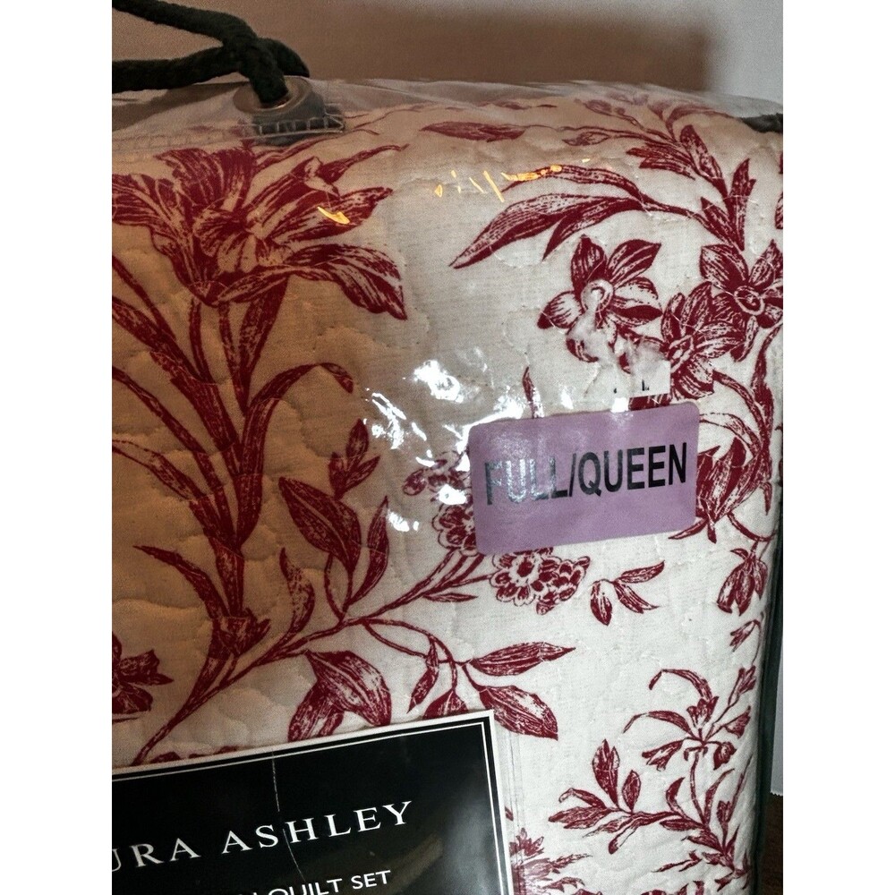 Laura Ashley Ashington Full Queen Quilt Set, 3 Piece Red Floral Cotton Prewashed - Picture 6 of 14